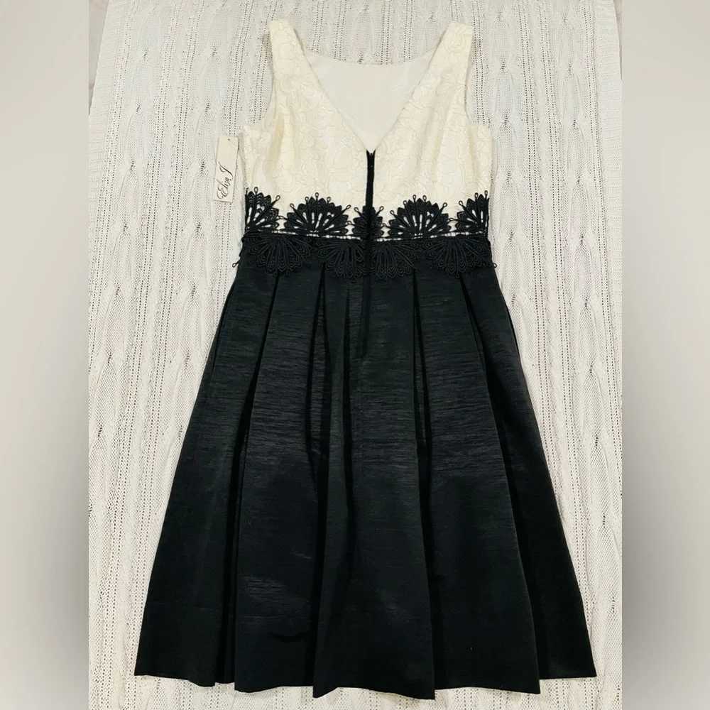 NWT Eliza J Black & White Lace Fit and Flare Midi Dress - Picture 2 of 15